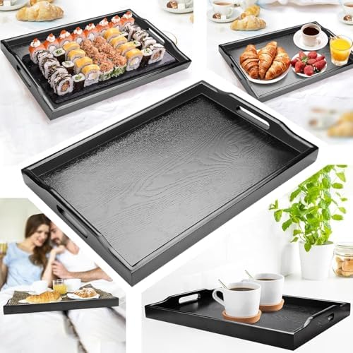 Zwart theeblad van massief hout, koffie, snacks, maaltijden, multifunctioneel serveerblad voor café, restaurant, hotel, thuis (40 x 30 cm)