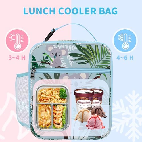 Groene koala-koeltas voor kinderen, kleine koeltas voor jongens en meisjes met flessenhouder, waterdichte lunchtas voor picknick en school