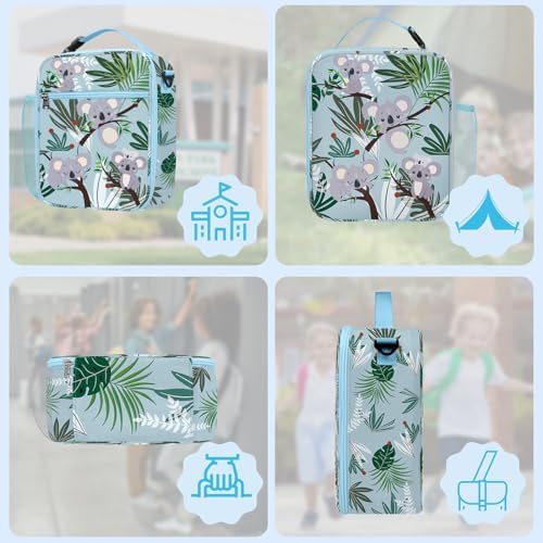 Groene koala-koeltas voor kinderen, kleine koeltas voor jongens en meisjes met flessenhouder, waterdichte lunchtas voor picknick en school