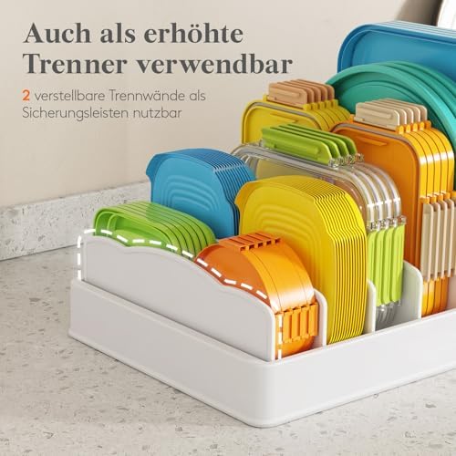 Opbergsysteem voor pannendeksels en vershouddozen, 1 stuk opbergorganizer voor lunchboxdeksels voor in de keuken, pannendekselhouder voor kast en lade, 33 cm met 5 verstelbare T
