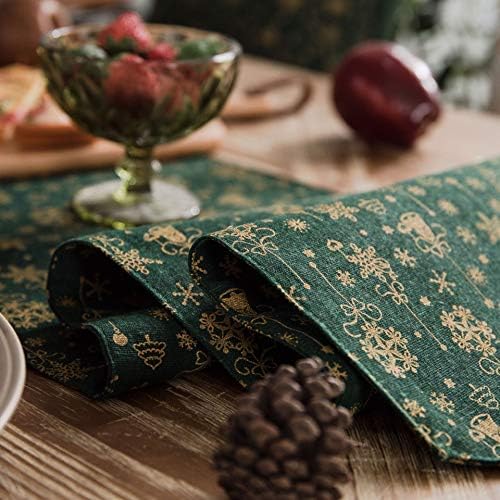 Kersttafelkleed, groen, met kerstboom en sneeuwvlokken, tafelkleed met warmdruk, kersttafeldecoratie, tafelkleed, tafellinnen, winter, kerst, keuken
