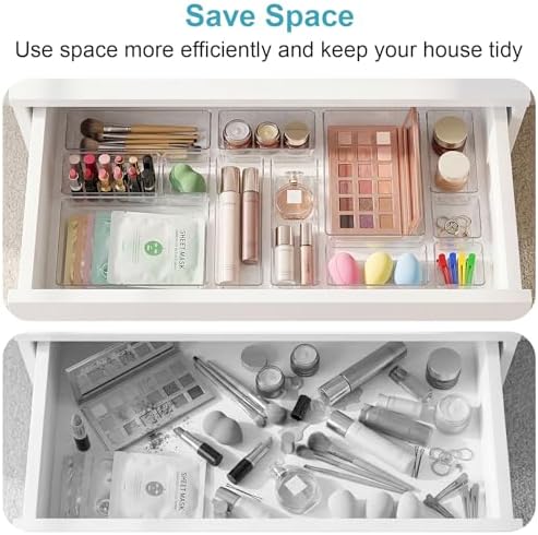 Lade-organizer, set van 16 make-uptafel-organizers in 4 maten, lade-organizer, make-up-organizer, lade-organisationssysteem voor bureau, kantoor, keuken