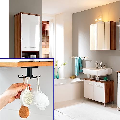 2 stuks 360° draaibare haakrail voor keukengerei, keukengerei-houder met 6 haken, boorvrije keukenhaak, voor keuken/badkamer/garderobe (zwart)