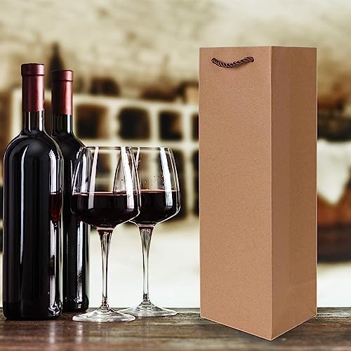 Kraft-wijncadeauzakje, flessenzakjes, cadeauzakje met handvat, 20-pack Kraft-wijnorganizer voor bruiloften, feestcadeauzakjes voor flessen (bruin)