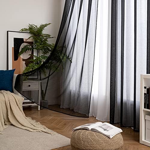 Transparante voile gordijnen met oogjes, doorschijnend, luchtig, decoratief, polyester, voor woonkamer, slaapkamer, 140 x 260 cm (B x H), oogjes aan de bovenkant, set van 2, Bl