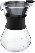 Pour-over-koffiezetapparaat, handkoffiezetapparaat, roestvrijstalen handfilter, glas met permanentfilter (400 ml), zwart