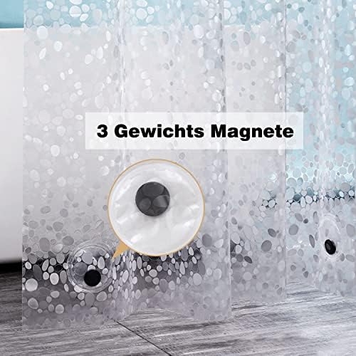 Schimmelwerend douchegordijn 180 x 200 cm met 3 sterkere magneten aan de onderkant, transparant met 3D-kiezelpatroon, waterdicht EVA-kunststof douchegordijn voor