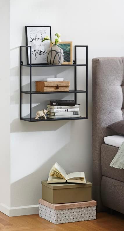 Wandplank zwart, metaal – Afmetingen: B 50 x H 58 x D 20 cm, Stijl: Modern