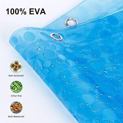 Anti-schimmel douche-/badgordijn met magneetgewicht aan de onderkant, 0,2 mm (183 x 200 cm), waterdicht, antibacterieel, EVA, 3D-steenpatroon, blauw, inclusief 12 S