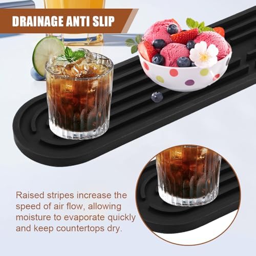 Slanke siliconen droogmat, smal, verlengd, bar-mat, afdruipmat voor glazen, drinkglazen, snijplanken 43 x 8 x 1 cm, zwart