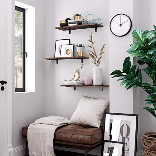 Wandplanken, 2 stuks, zwevend, decoratief, retrostijl, maximale belasting 15 kg/stuk, 60 x 20 x 7 cm, MDF, bruin en zwart LWS04NB