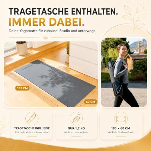 Yogamat incl. draagtas & videocursus I Antislip yogamat I Zachte gymnastiekmat I Sportmat 183 x 60 cm I Fitnessmat I Pilatesmat 6 mm dik