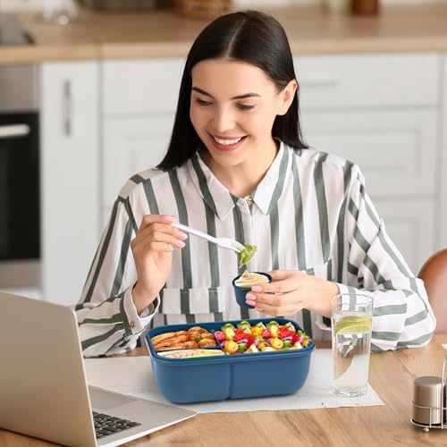 Lunchbox met vakken, lunchbox van 1250 ml, bentobox, lunchbox voor volwassenen met bestek, lunchbox, broodtrommel, lekvrije voedselbox, lunchbox, ontbijtbox