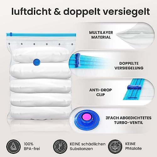 Vacuümzakken voor kleding, set van 20, 3 maten, vacuümzakken voor stofzuigers, herbruikbaar, 100% luchtdicht & robuust, compressiezakken voor op reis, kledingzakken, opberging