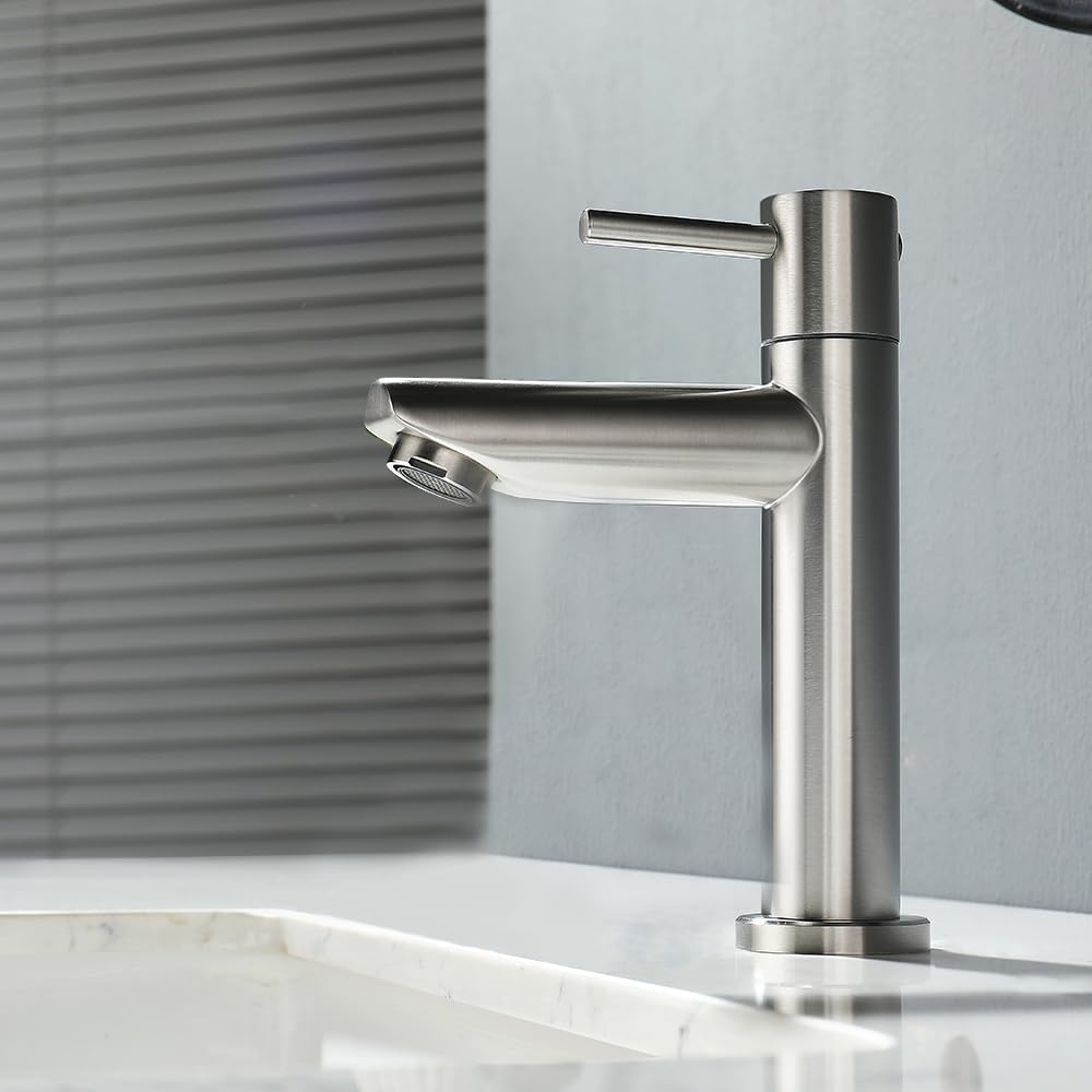Koudwaterkraan voor gastentoilet, badkamer, alleen koud water, eengreepsmengkraan, wastafelkraan, geborsteld roestvrij staal