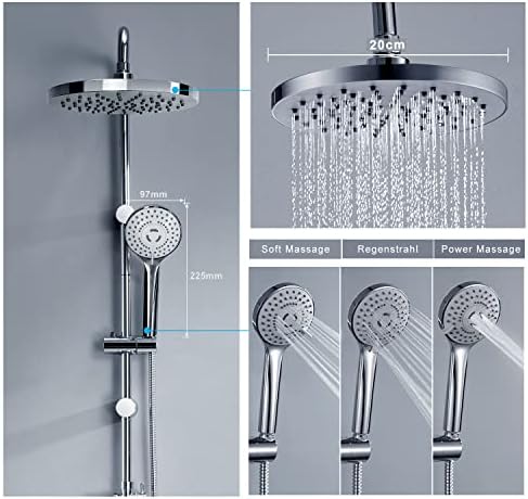 Roestvrijstalen douchesysteem zonder kraan, regendouche-set, waterbesparend met hoofddouche ABS 20 cm chroom