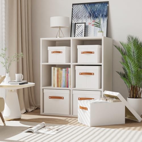 Set van 5 opbergboxen, opvouwbare opbergboxen met deksel, opbergmanden met handvatten, stoffen boxen voor het opbergen van kleding, wit, 38 x 25 x 21 cm