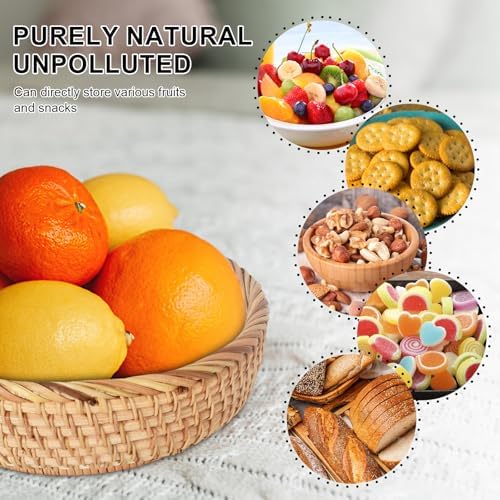 Rond rotan dienblad, handgevlochten decoratief dienblad, ronde fruitschalen van natuurlijk rotan, gevlochten opbergmand voor fruit, brood, koekjes, snoep, sp