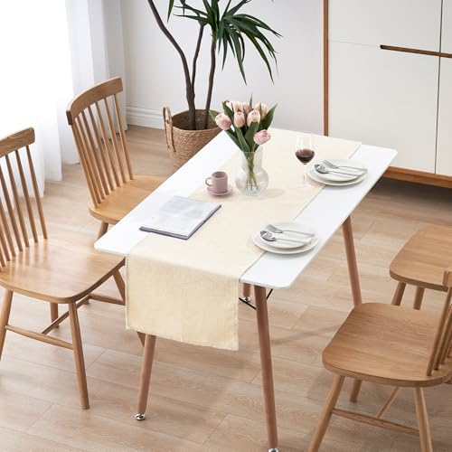 Tafelloper, waterafstotend, linnenlook, vlekbestendig, wasbaar, tuintafelkleed, tafelkleed voor buiten, voor eettafel, naturelbeige, 30 x 10