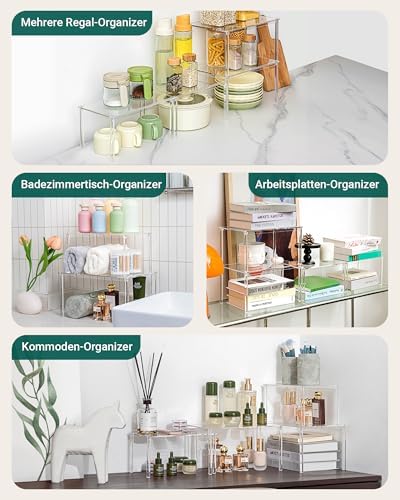 Transparant kruidenrek, keukenorganizer, gemonteerde keukenkast-organizer, set van 2 stapelbare kruidenorganizers, keukenhoekrek, mini-rek voor aanrecht