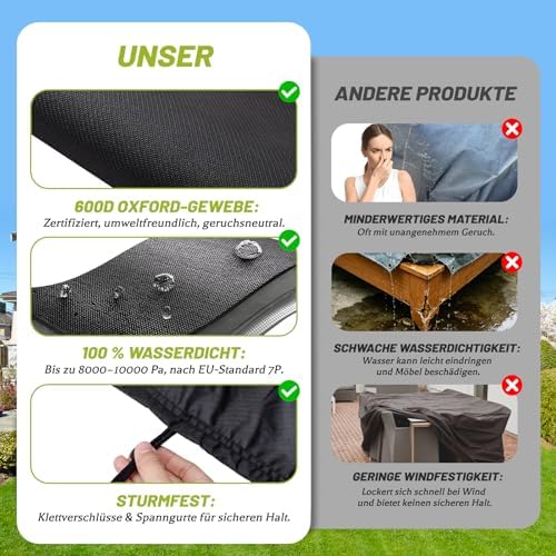 Tuinmeubelhoes, waterdicht, zeil voor tuinmeubelen, winterbestendig, 420D-beschermhoes voor tuintafel, tuinmeubelen, tafel, rechthoekig