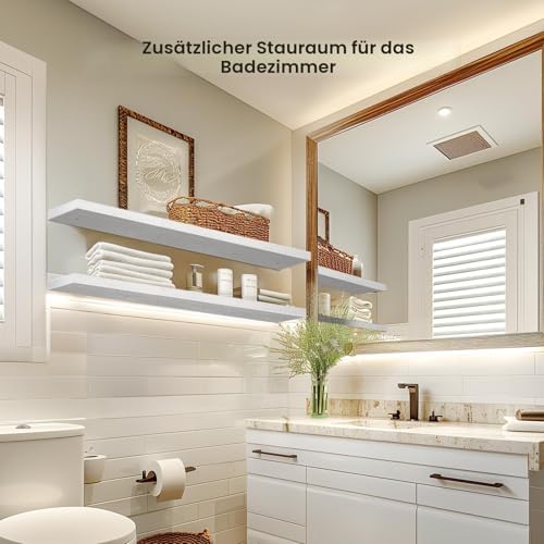 Wandplank, witte wandplanken 40 cm, set van 3 zwevende planken wit, moderne decoratieve planken met strakke afwerking voor slaapkamer, keuken, bureau