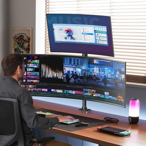 Monitorbeugel voor 2 monitoren boven elkaar, in hoogte verstelbare dubbele armstandaard voor 17–49 inch platte en gebogen schermen, tot 20 kg per arm, VESA 75/100 mm (zwart)