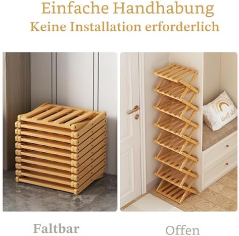 Opvouwbaar schoenenrek, verticaal schoenenrek van bamboe, voor kleine ruimtes. Multifunctioneel smal schoenenrek voor de hal, kledingkast, slaapkamer,
