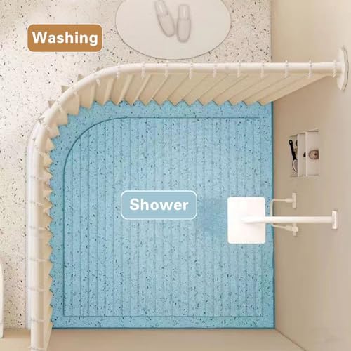 Douchegordijn, schimmelbestendig, waterdicht, met magneten en haken, opvouwbaar douchegordijn, textiel, wasbaar, voor in bad, hoekdouchegordijn, 230 g/m²