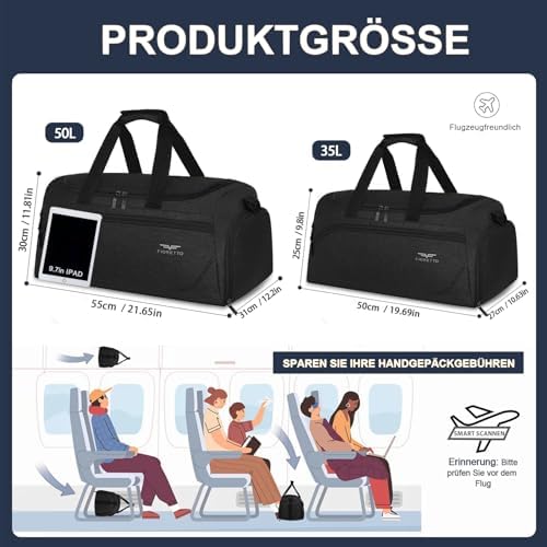 35L sporttas & reistas voor dames en heren, met schoenenvak & natvak, waterdichte tas voor training, sportschool, reizen, zwemmen,