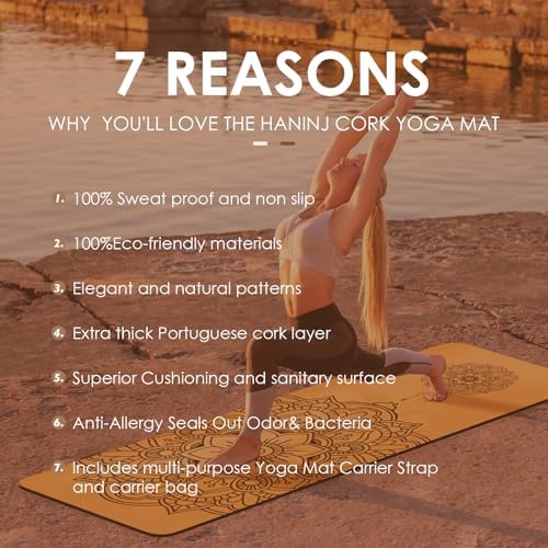 Yogamat – kurk, antislip, uniek ontwerp, extra dik natuurlijk kurk, TPE-fitnesstrainingsmat met draagtas en riem, voor thuis, pilates