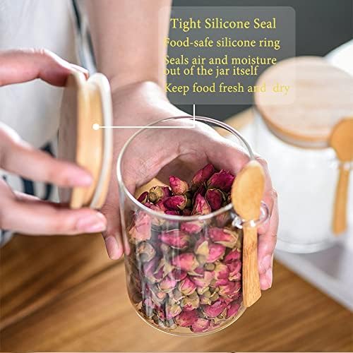 Glazen potten met deksel, luchtdicht en lepel, potten voor overnight oats, voorraadpotten voor levensmiddelen, voor koffie/thee/suiker/kruiden, maaltijdbereiding, glazen suikerpot