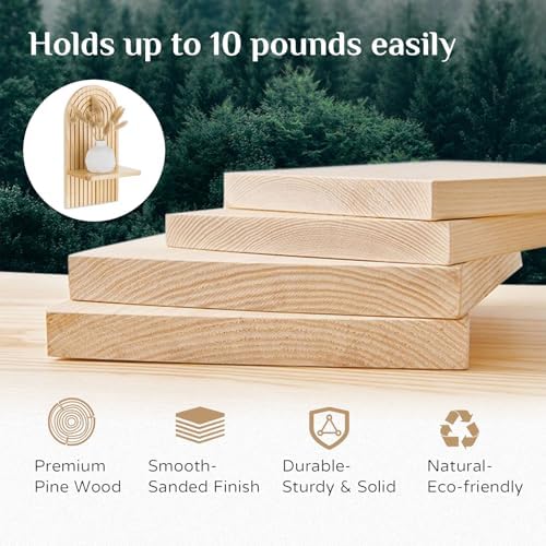 Houten wandplank Boho wanddecoratie: houten wanddecoratie kinderkamer wandplanken kleine plantenplank voor woonkamer slaapkamer (naturel)