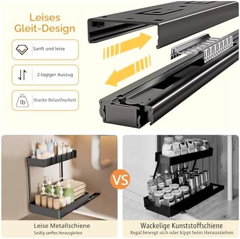 Keukenorganizer Kast Keukenorganizer 2 verdiepingen Onder-spoelbakrek Kastorganizer Keuken met 5 haken Onder-spoelbakorganizer voor spoelbak,