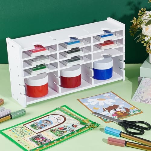 Stempelkussenhouder, stempelkussen-organizerrek met 18 vakken, opbergdoos voor stempelkussens, opbergorganizer, stempelkussens, wit stempelkussen, Organi