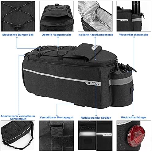 Fietstas 10 l geïsoleerde tas, bagagedragertas, multifunctionele achtertas, waterdichte zadeltas met regenhoes, reflecterend, snel