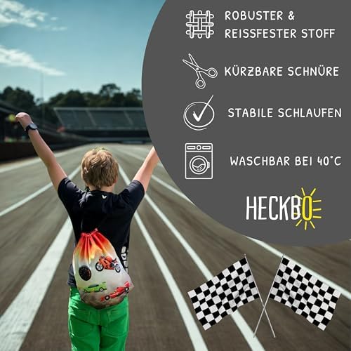 Kindersporttas raceauto – 40 x 32 cm – sportkleding waterfles – kleuterschool, school, stoffen tas kinderdagverblijf – rugzak, tas, sportrugzak, sporttas B