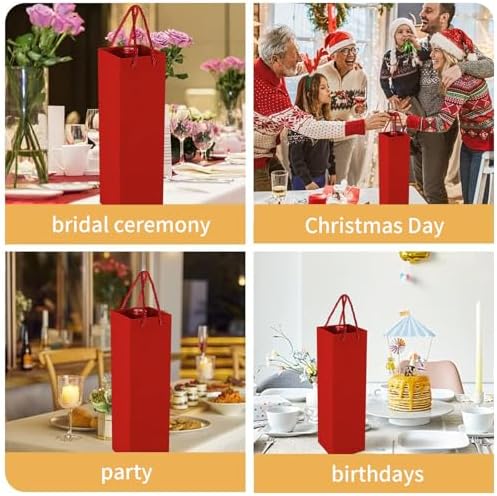 Wijnfleszakjes van kraftpapier, cadeauzakje met handvat, set van 20 kraftpapier-wijnorganizers voor bruiloften, feestcadeauzakjes voor flessen (rood)