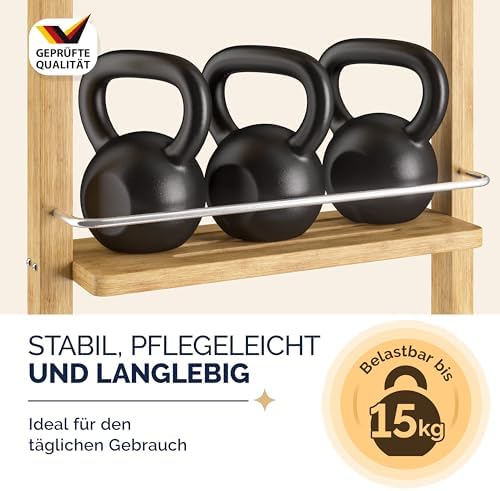Doucherek om op te hangen, 3 planken, 3 haken, 70 x 29 x 10 cm, doucherek, hangend badkamerrek, bamboe hangrek voor douche, badkamer, keuken