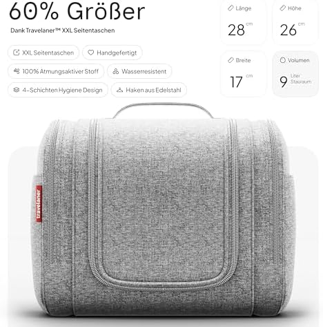 Design 2026 toilettas, XXL, 3-in-1 toilettas om op te hangen, met 9 liter opbergruimte voor dames en heren, make-uptas voor onderweg, grote waszak, roze