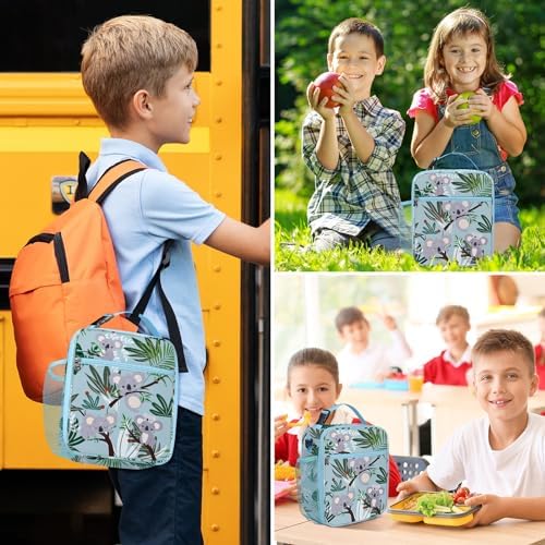 Groene koala-koeltas voor kinderen, kleine koeltas voor jongens en meisjes met flessenhouder, waterdichte lunchtas voor picknick en school