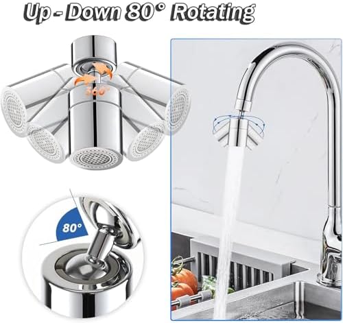 Draaibare kraanopzetstuk, 360° draaibare kraanbeluchter met dubbele functie, kraanbeluchter met 2 sproeifuncties, waterbespaarder voor kraan, douche, keuken, badkamer