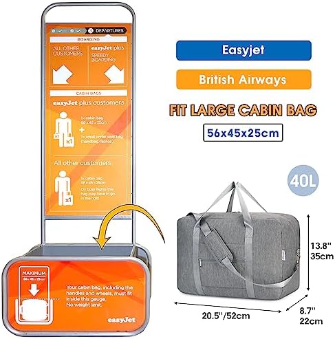 D-bagage tas voor het vliegtuig, opvouwbare reistas, weekendtas voor dames, sporttas, handbagage voor dames en heren, koffer, groot, 40 l (grijs)