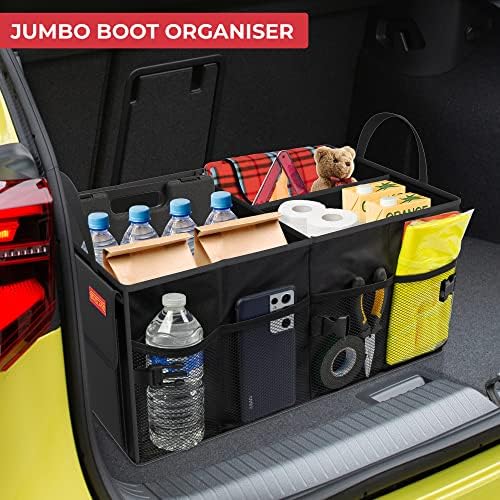 Grote kofferbakorganizer, kofferbakbox, stevige, opvouwbare boodschappentas, gereedschapshouder – Zwart – 50 cm x 38 cm x 26 cm