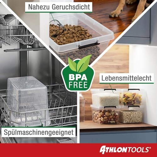 4 x 5 l opbergboxen met deksel, voedselveilig, sluitclips, kunststof box van 100% nieuw materiaal, transparant, kledingboxen, stapelbaar