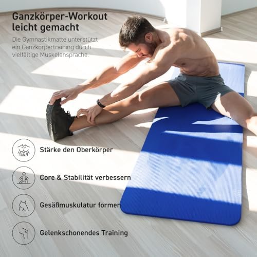 Gymmat Premium I Yogamat antislip en extra dik – incl. draagriem + oefenposter + workout-app I Huidvriendelijke sportmat – 190x60x1,5