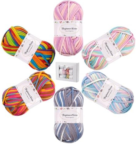 6 stuks x 50 g dik haakgaren, textielgaren voor beginners, goed zichtbare steken, kleurrijk garen, katoen-nylon menggaren, haakgaren, me