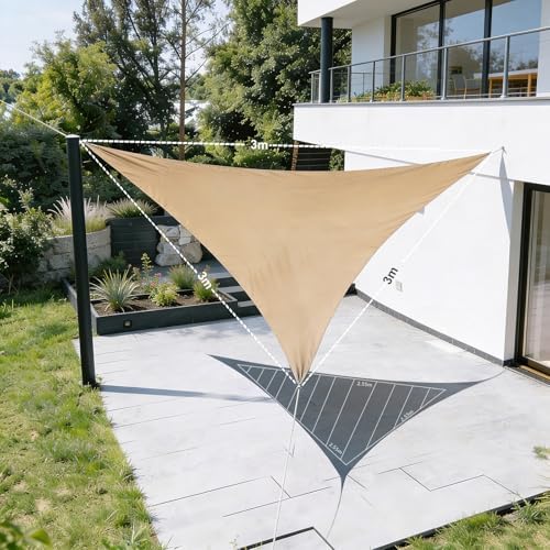 Zonnescherm, waterdicht, driehoekig, 3 x 3 x 3 m, zonwering, waterafstotend, hoogwaardig PES-polyester met UV-bescherming voor balkon, tuin, terras, San