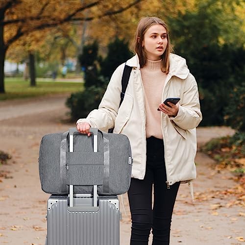 D-bagage tas voor het vliegtuig, opvouwbare reistas, weekendtas voor dames, sporttas, handbagage voor dames en heren, koffer, groot, 40 l (grijs)