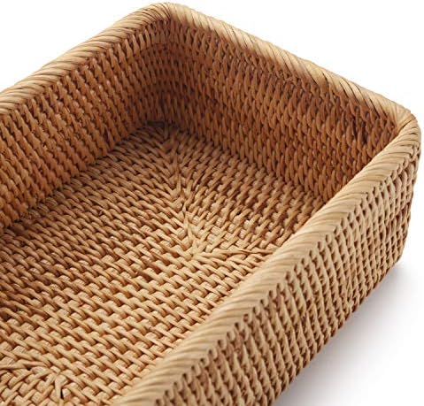 Opbergmand van natuurlijk rotan, rechthoekige, gevlochten opbergbox, stapelbare sleutelhouder voor keukenkastjes en planken, set van 3